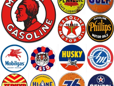 Round Metal Tin Signs – Mohawk, Gulf, Pennzoil, Husky Motor Oil Gasoline Wall Decor for Garage, Gas Station, Bar, Cafe, Man Cave, Retro Wall Decor