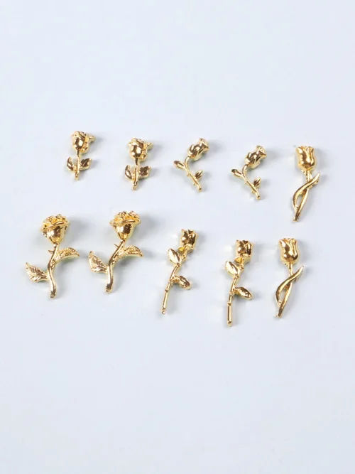 10Pcs Vintage Rose Metal Flowers for Nail Charms: Gold Alloy Punk Style Nail Art Decorations for DIY Nail Designs