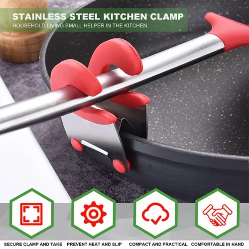 Stainless Steel Pot Clip Holder with Anti-Scald Silicone Grip