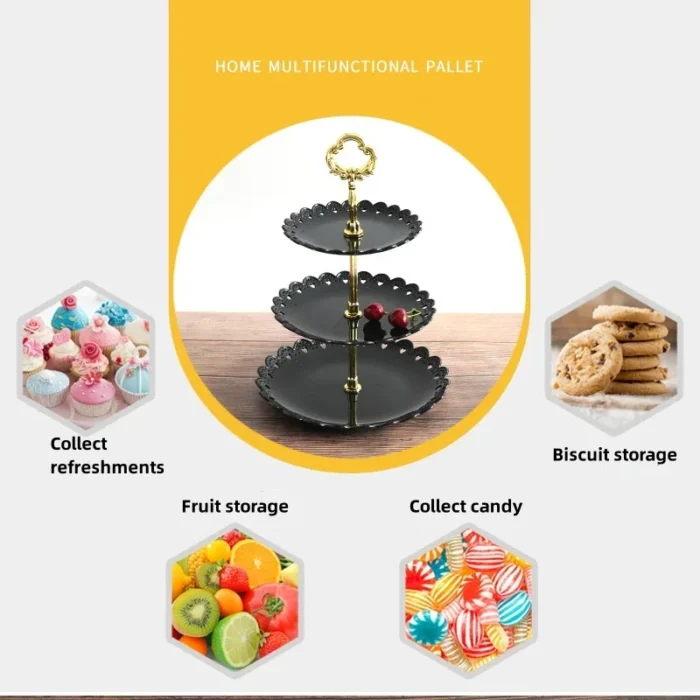 3-Tier Cupcake Stand Fruit Plate Holder Desserts Snack Candy Buffet Stand Tower for Christmas Wedding Party Cake Dessert Tray