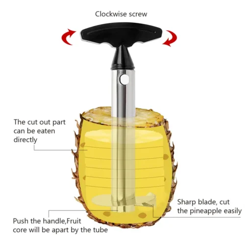 Stainless Steel Pineapple Peeler and Corer - Efficient Kitchen Tool for Peeling, Coring, and Slicing Pineapples