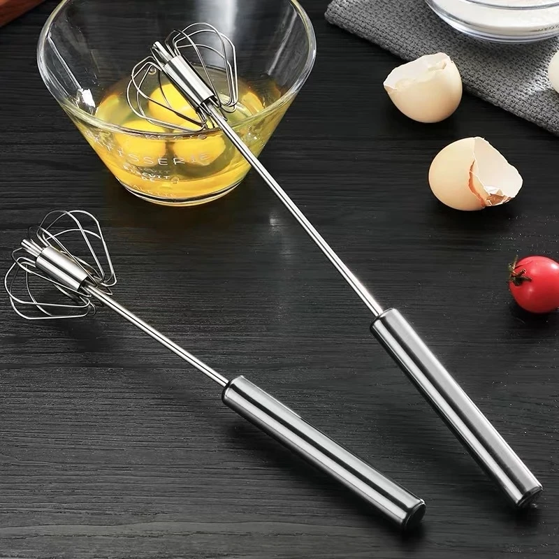 Stainless Steel Semi-Automatic Rotating Egg Beater - Turning Cream Utensils Whisk for Manual Mixing in the Kitchen