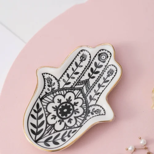 Cactus Flower Hand Ceramic Trinket Dish - Decorative Jewelry Storage Tray and Vanity Organizer