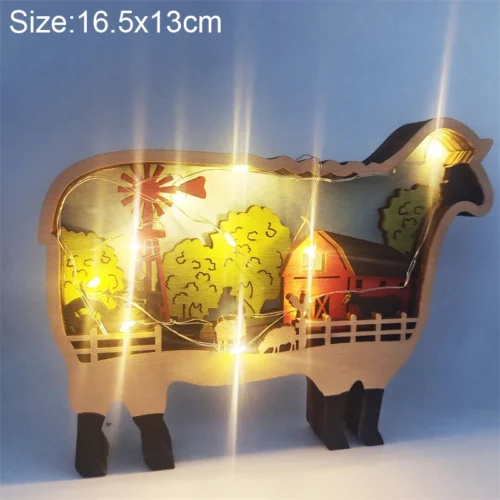 Creative Animal Wooden Table Lamp: Battery-Operated LED Night Light