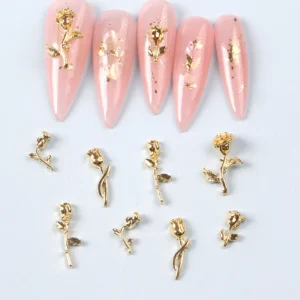 10Pcs Vintage Rose Metal Flowers for Nail Charms: Gold Alloy Punk Style Nail Art Decorations for DIY Nail Designs