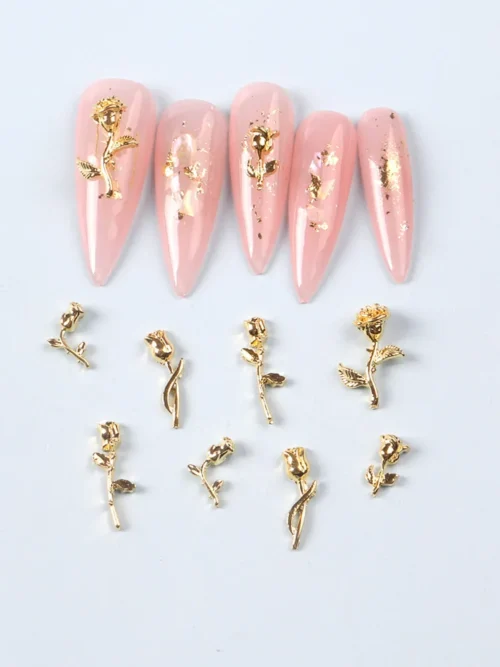 10Pcs Vintage Rose Metal Flowers for Nail Charms: Gold Alloy Punk Style Nail Art Decorations for DIY Nail Designs