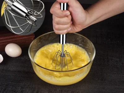 Stainless Steel Semi Automatic Egg Beater Whisk - Manual Rotating Kitchen Tool for Mixing Batter and Cream