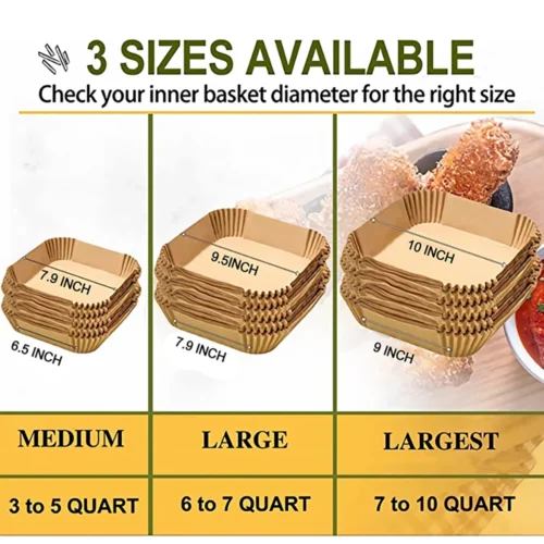 50-Pack Air Fryer Disposable Paper Liners - Non-Stick Baking and Cooking Liners for Easy Cleanup