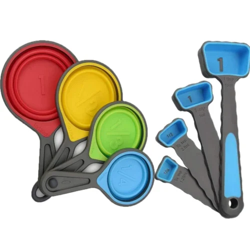 Collapsible Silicone Measuring Cups and Spoons Set - Compact Tools for Cooking, Baking, and Accurate Measurements