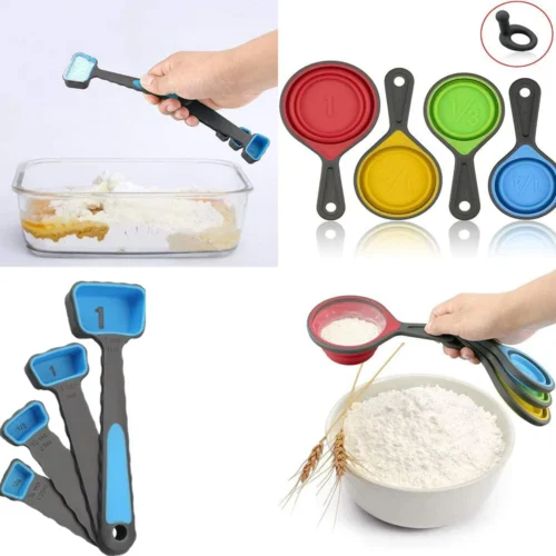 Collapsible Silicone Measuring Cups and Spoons Set - Compact Tools for Cooking, Baking, and Accurate Measurements