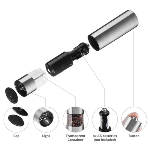 Battery-Powered Precision Stainless Steel Electric Salt and Pepper Mill