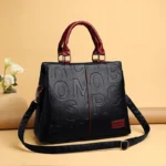 Large Capacity Soft Leather Bag with Embossed Letter Detail - A Fashionable Shoulder Bag Choice