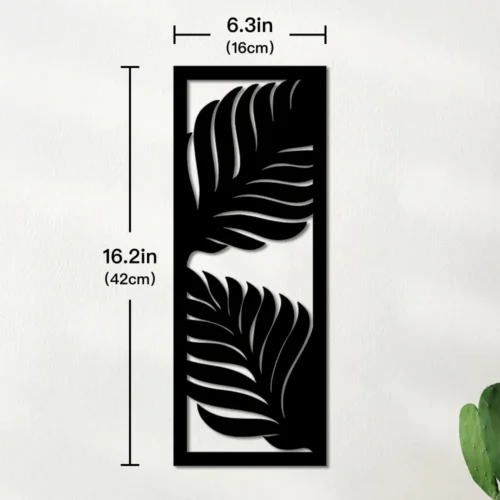 Tropical Leaves Wooden Wall Art - Boho Black Plaque Line Art Decor for Home, Living Room, Bedroom, and Salon