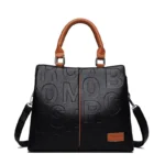 Large Capacity Soft Leather Bag with Embossed Letter Detail - A Fashionable Shoulder Bag Choice