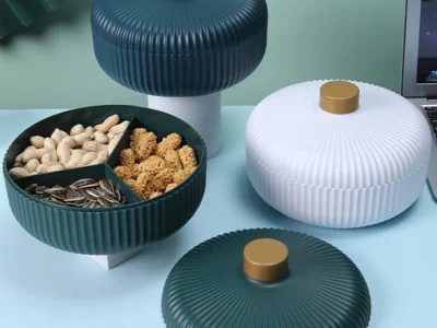 Four Compartment Snack Tray with Lid for Fruits, Nuts, Candy, and Food Storage