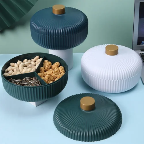 Four Compartment Snack Tray with Lid for Fruits, Nuts, Candy, and Food Storage