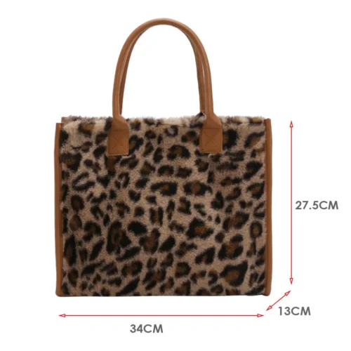 Fashion Animal Print PU Leather Small Handbag with Plush Design for Women