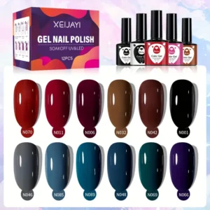 Gel Nail Polish Starter Kit: 12 Colors Including Black, Red, Purple, and Green - Soak Off, No Wipe Nail Gel Polish Set Perfect for Halloween and Christmas Nail Art DIY