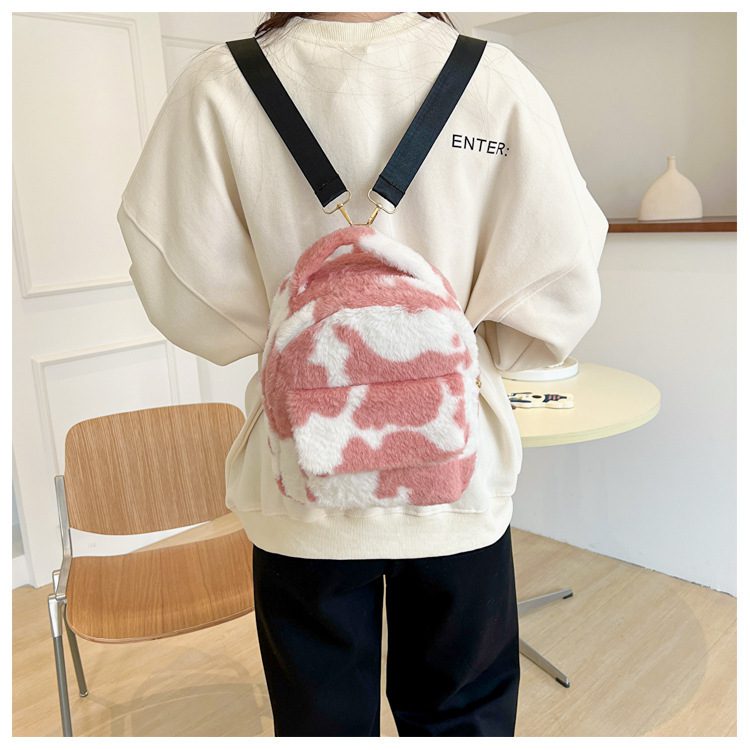 Stylish and Playful / Cows Pattern Furry Backpack for Women