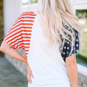 Classic White V-Neck Tee with US Stars and Stripes Design