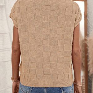 Smoke Gray Lattice Textured Short Sleeve Knit Sweater for Effortless Style