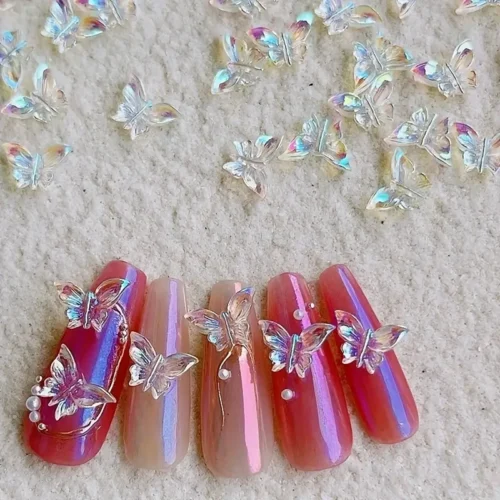 100pcs/set Aurora Butterfly Nail Accessories: 3D Butterfly-Shaped Nail Art Decorations - Charming Charms for Manicure Art Decoration, Perfect for Women and Girls