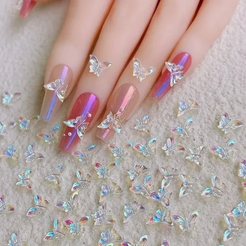 100pcs/set Aurora Butterfly Nail Accessories: 3D Butterfly-Shaped Nail Art Decorations - Charming Charms for Manicure Art Decoration, Perfect for Women and Girls
