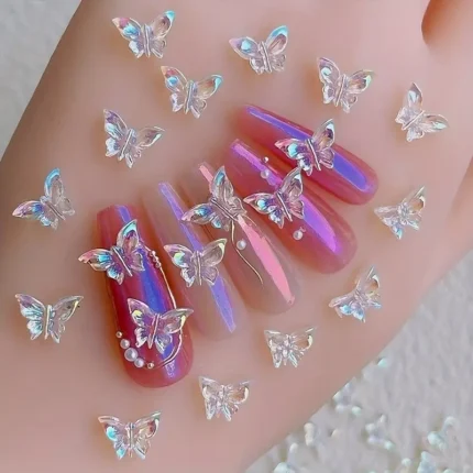 100pcs/set Aurora Butterfly Nail Accessories: 3D Butterfly-Shaped Nail Art Decorations - Charming Charms for Manicure Art Decoration, Perfect for Women and Girls