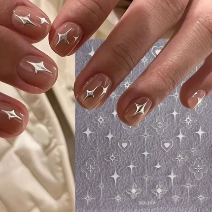 Y2K Nail Decals and Stickers: 3D Flower, Star, and Heart Designs with Filigree and Bohemian Elements - Perfect for Creative Manicures