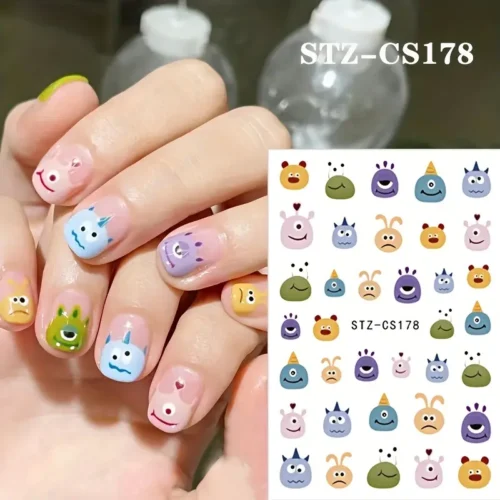 Cute Cartoon Nail Art Stickers: 3D Kawaii Dinosaur, Three-Eyed Boy, and Little Monster Nail Art Decals - Self-Adhesive Nail Decorations for Creative Nail Art DIY