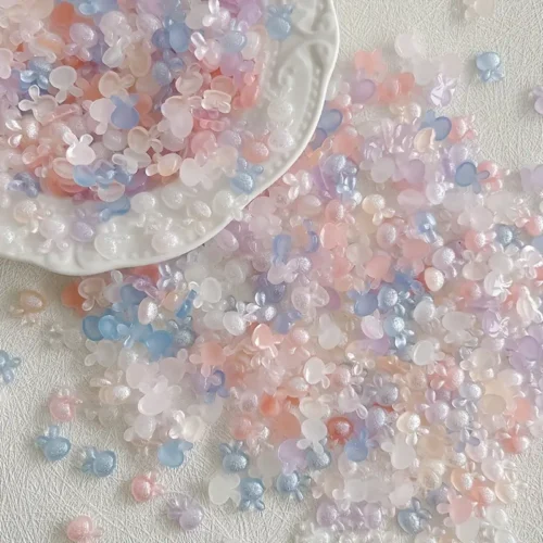30 pcs Luminous Aurora Rabbit Nail Charms: 3D Nail Art Decorations Featuring Rhinestones, Crystal, and Glitter - Ideal for DIY Manicures and Creative Crafts