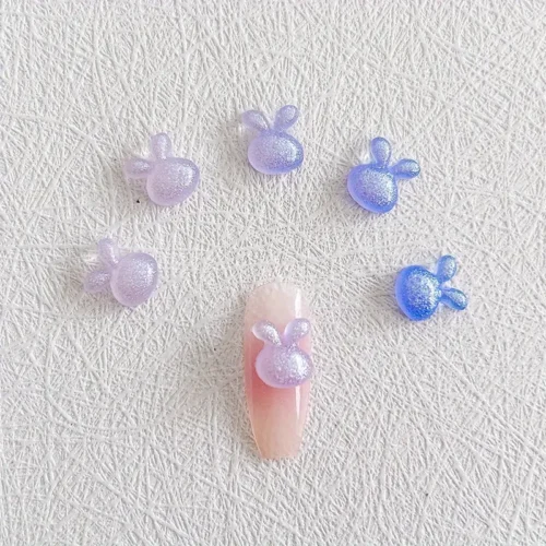 30 pcs Luminous Aurora Rabbit Nail Charms: 3D Nail Art Decorations Featuring Rhinestones, Crystal, and Glitter - Ideal for DIY Manicures and Creative Crafts