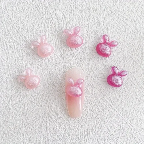 30 pcs Luminous Aurora Rabbit Nail Charms: 3D Nail Art Decorations Featuring Rhinestones, Crystal, and Glitter - Ideal for DIY Manicures and Creative Crafts