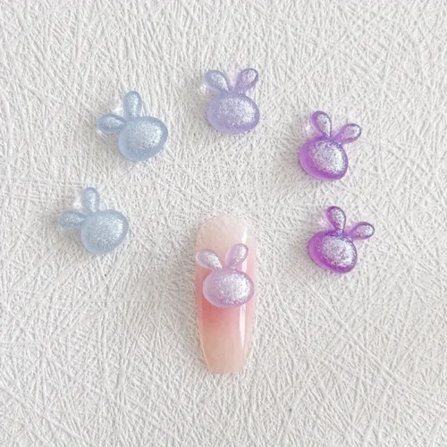 30 pcs Luminous Aurora Rabbit Nail Charms: 3D Nail Art Decorations Featuring Rhinestones, Crystal, and Glitter - Ideal for DIY Manicures and Creative Crafts