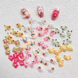 50 pcs Fun and Fashionable Cartoon Nail Decor: 3D Resin Candy Rhinestone Nail Art Accessories - Add a Playful Touch to Your Nail Charms