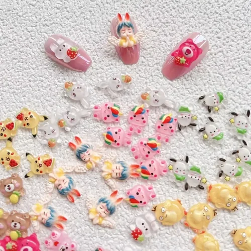 50 pcs Fun and Fashionable Cartoon Nail Decor: 3D Resin Candy Rhinestone Nail Art Accessories - Add a Playful Touch to Your Nail Charms