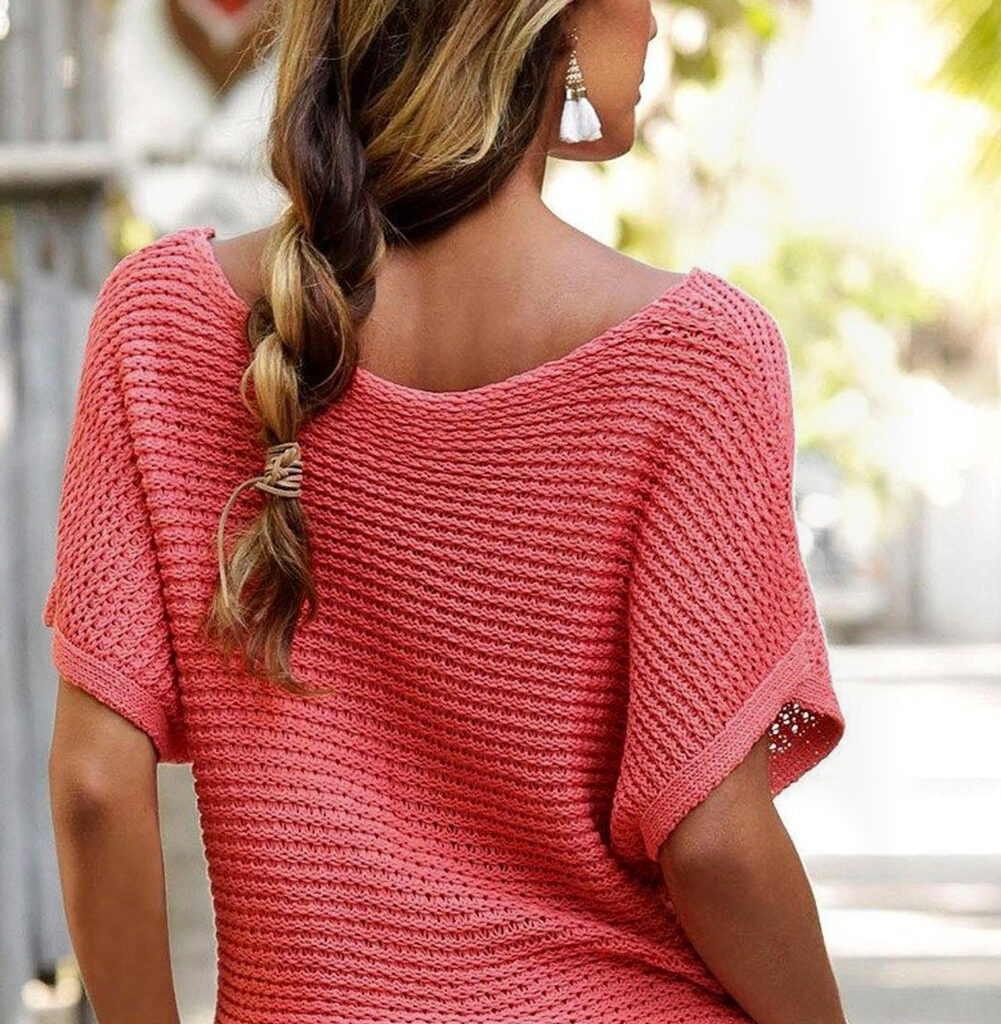 Cozy Elegance-Solid Loose-Knit Sweater with Short Dolman Sleeves
