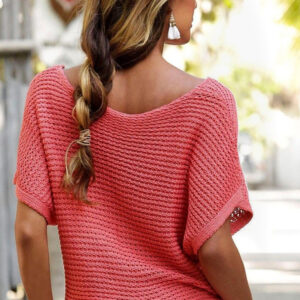 Cozy Elegance-Solid Loose-Knit Sweater with Short Dolman Sleeves