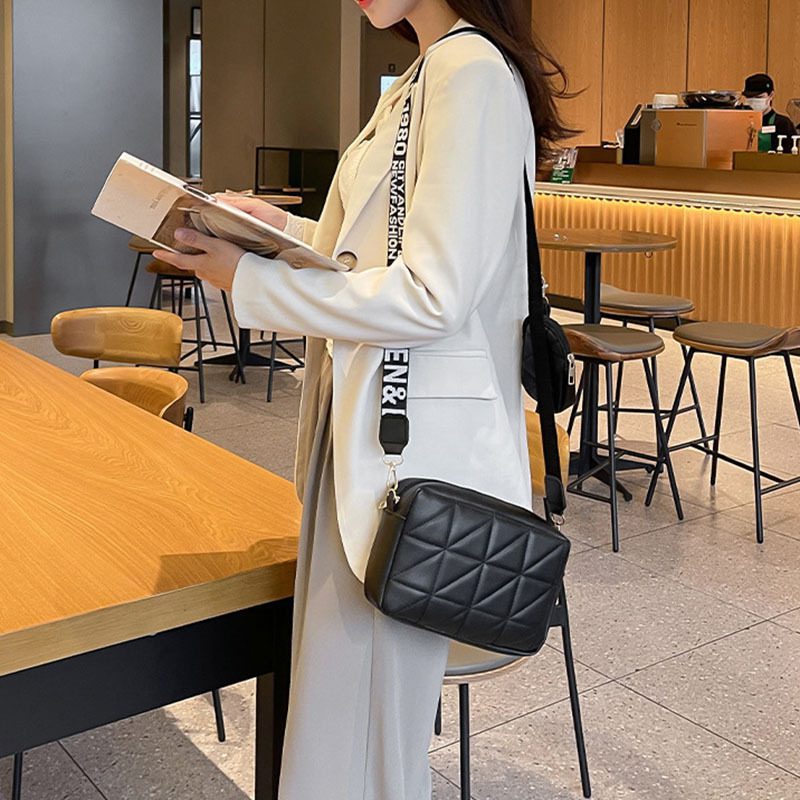 Elevate Your Style with Letter Print Wide Shoulder Strap Small Square Bag and Large Capacity Cell Phone Crossbody Bags