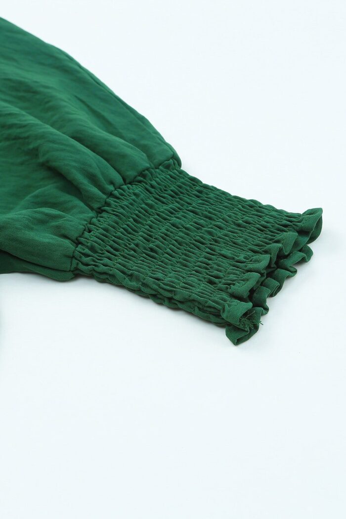 Green Shift Top with Stylish Smocked Wrist Detail