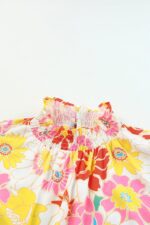 Vibrant Multicolor Floral Top with Stand Collar and Flutter Sleeves