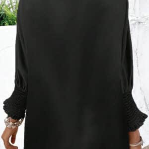 Elegant Midnight-Satin Dolman Sleeve Blouse with Shirred Details