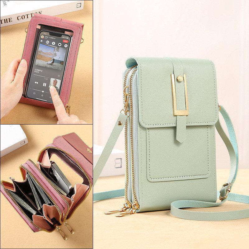 Stylish Transparent Window Crossbody Shoulder Bag with Touch Screen Phone Compartment for Women