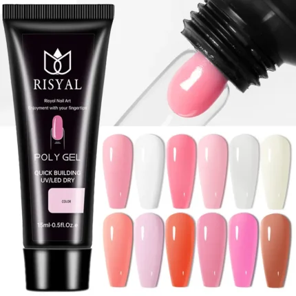 12 Colors Crystal Extension Gel: Fast-Building, UV/LED Lamp Cured Gel Ideal for Nail Extensions - 15ml Each