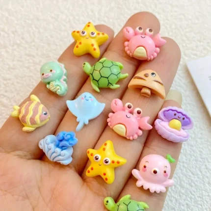 20pcs Adorable Mini Cartoon Ocean Series Nail Art Accessories: Featuring Seahorse, Octopus, Crab, Turtle, and Starfish Resin Nail Art Charms - Perfect for Jewelry Making, Manicures, Hair Accessories, and Phone Cases