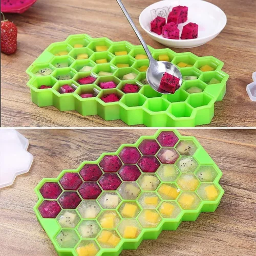 37 Cavity Silicone Ice Cube Tray: Honeycomb Ice Mold with Lid for Flexible and Fun Ice Cream Making