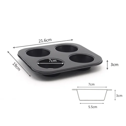 4 Hole Nonstick Muffin Pan – Essential Carbon Steel Baking Tray for Perfect Cupcakes and Muffins