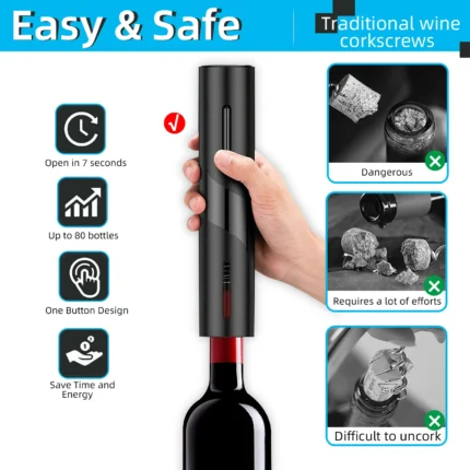 Automatic Electric Wine Opener - Battery-Powered Corkscrew for Effortless Wine Opening