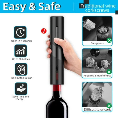 Automatic Electric Wine Opener - Effortless Battery-Powered Cork Removal for Wine Lovers