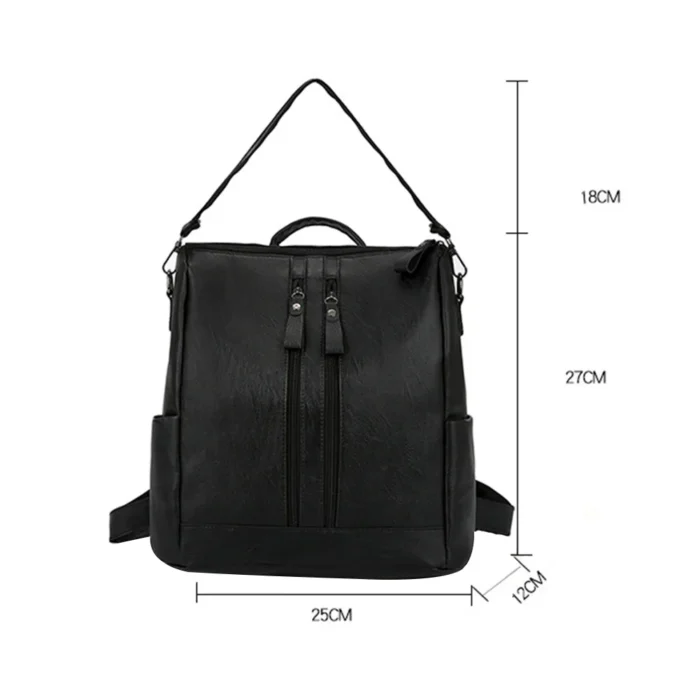 Chic PU Leather Shoulder Bag/ Fashionable Backpack for Travel, Black Satchel with Simple Zipper Design